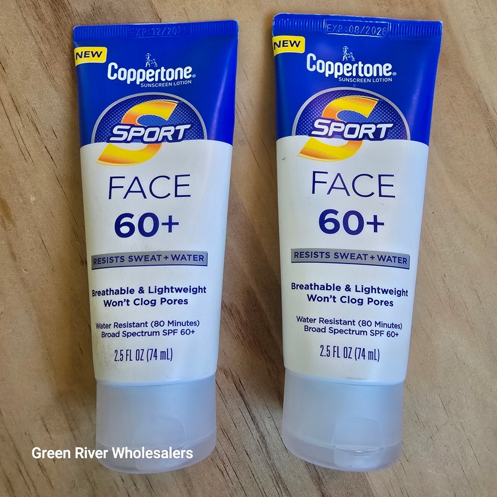 Lot of 2 Coppertone Sport Face Sunscreen Lotion SPF 60+ Water Resistant 2.5oz